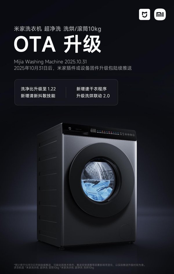 网上配资炒股论坛 小米米家洗衣机超净洗10kg系列推送 OTA 更新：洗净比升级至1.22